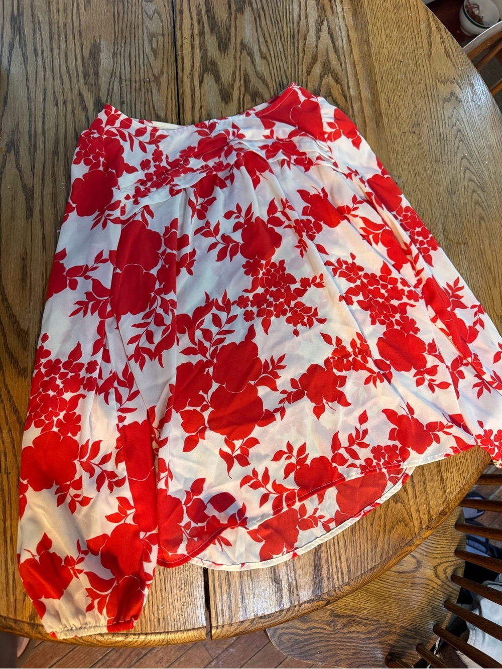 Red and White Floral A-Line Top